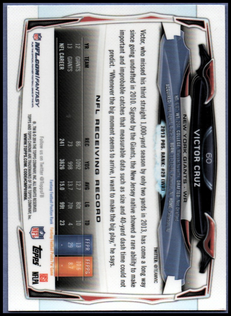 2014 Topps Chrome Football Part 1 Main Set Cards #1 to #220 - Picture 119 of 415