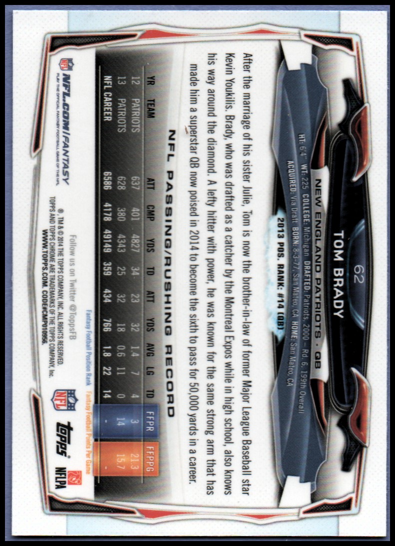 2014 Topps Chrome Football Part 1 Main Set Cards #1 to #220 - Picture 123 of 415