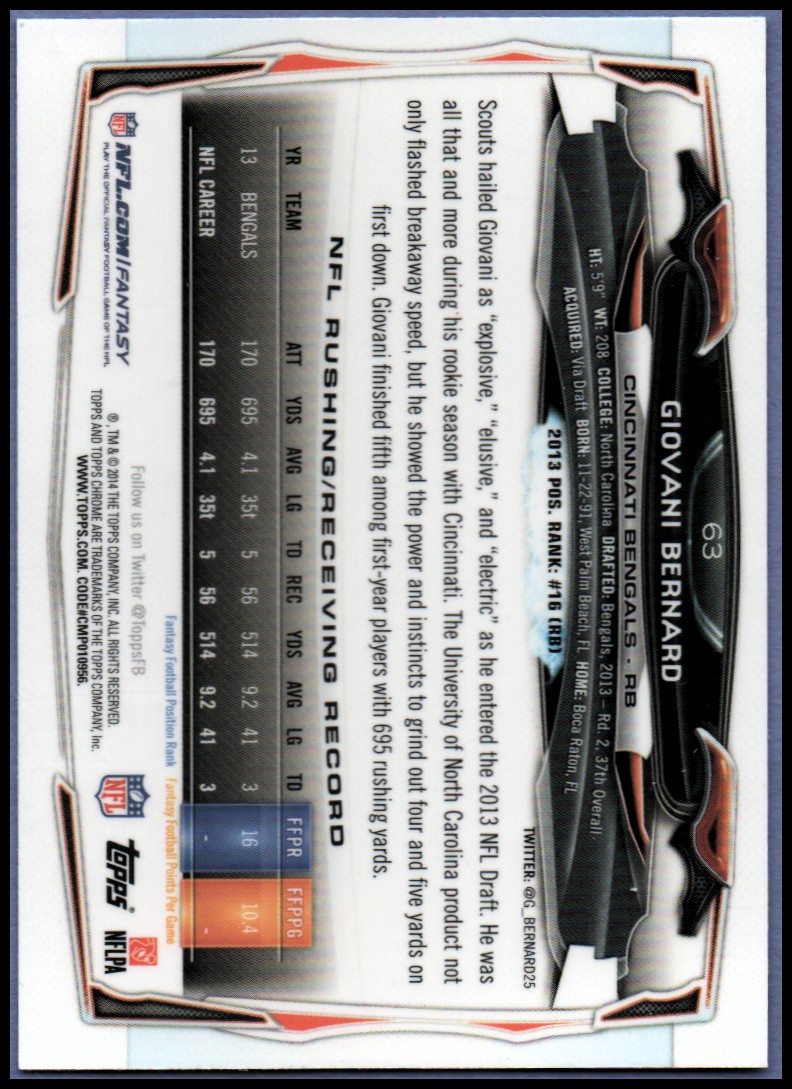 2014 Topps Chrome Football Part 1 Main Set Cards #1 to #220 - Picture 125 of 415