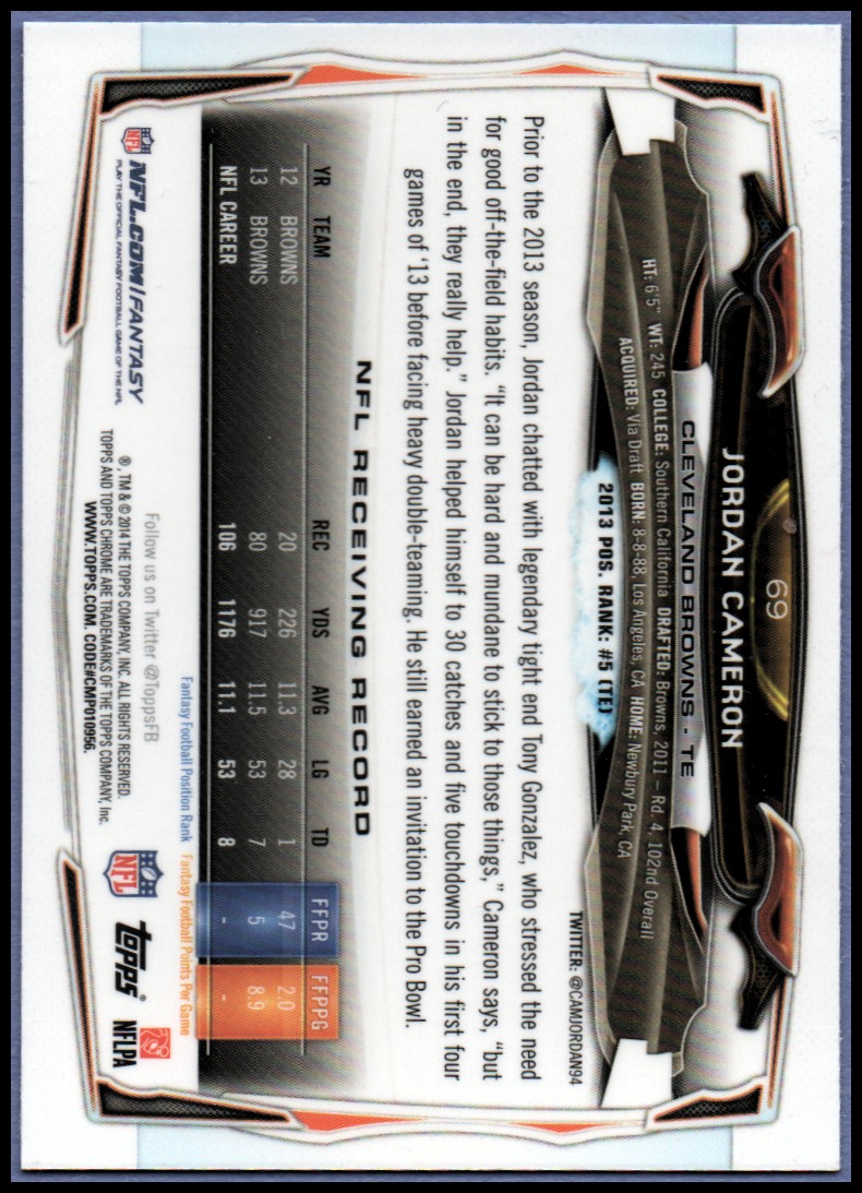 2014 Topps Chrome Football Part 1 Main Set Cards #1 to #220 - Picture 139 of 415