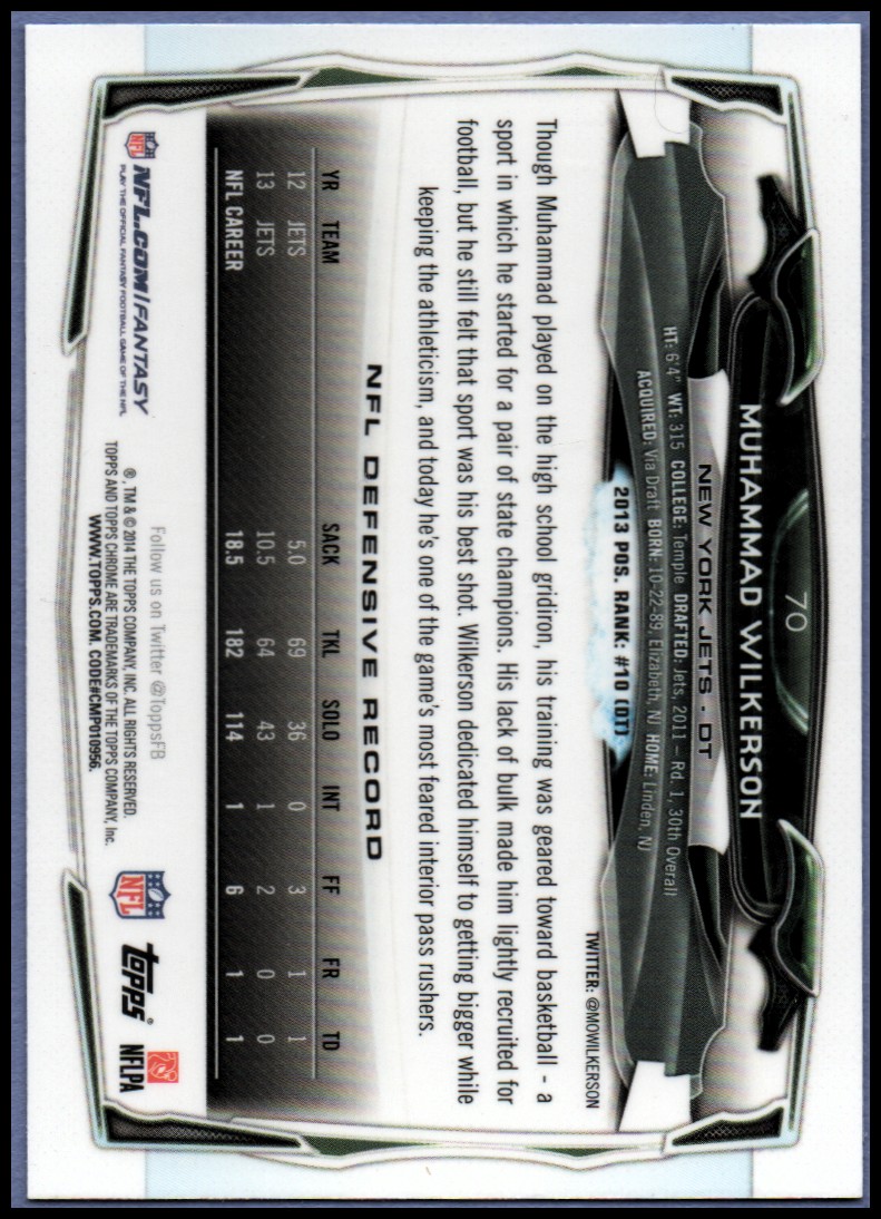 2014 Topps Chrome Football Part 1 Main Set Cards #1 to #220 - Picture 141 of 415