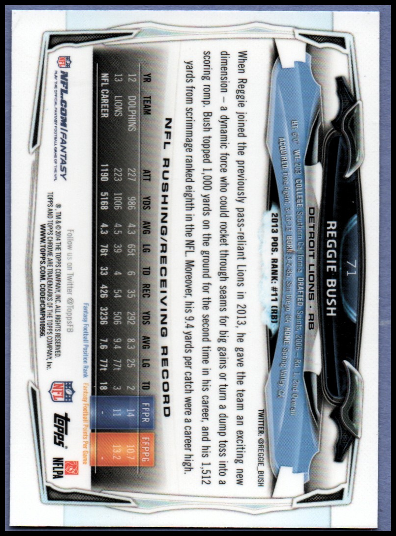 2014 Topps Chrome Football Part 1 Main Set Cards #1 to #220 - Picture 143 of 415