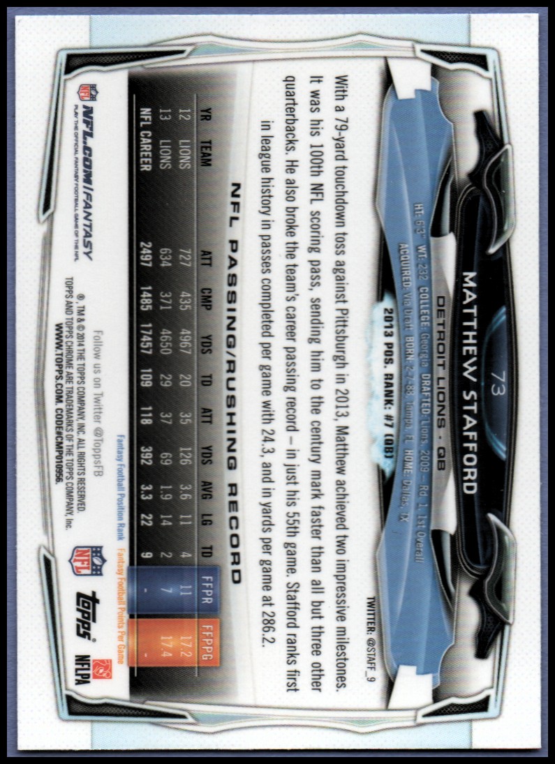 2014 Topps Chrome Football Part 1 Main Set Cards #1 to #220 - Picture 147 of 415