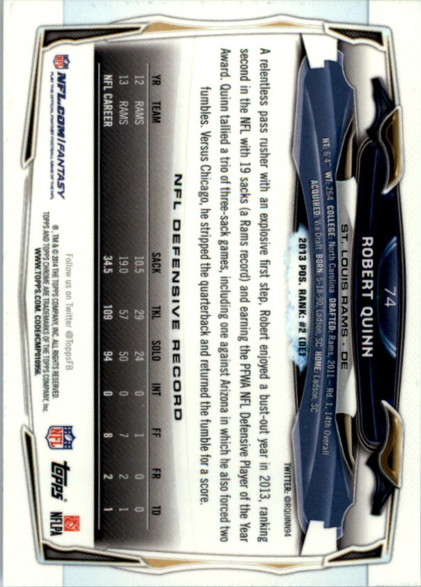 2014 Topps Chrome Football Part 1 Main Set Cards #1 to #220 - Picture 149 of 415
