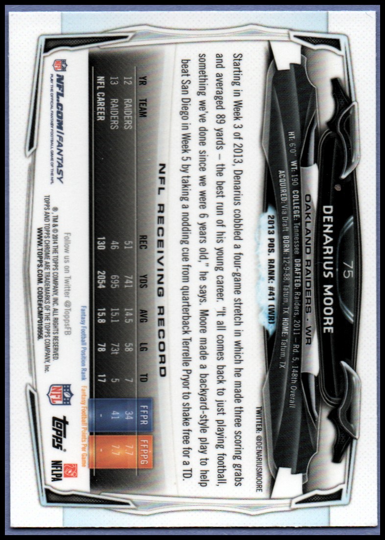2014 Topps Chrome Football Part 1 Main Set Cards #1 to #220 - Picture 151 of 415