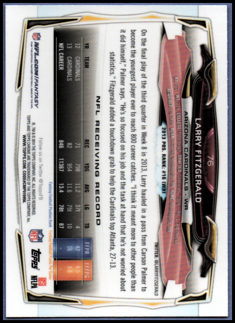 2014 Topps Chrome Football Part 1 Main Set Cards #1 to #220 - Picture 153 of 415
