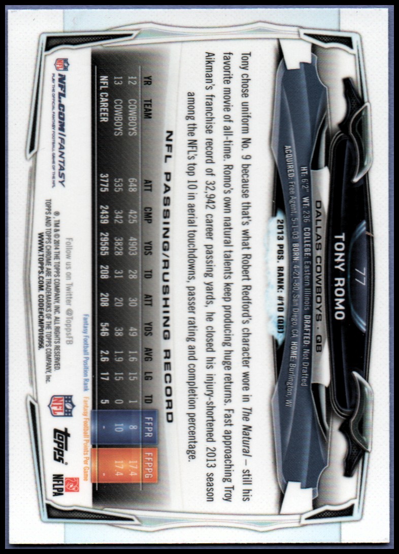 2014 Topps Chrome Football Part 1 Main Set Cards #1 to #220 - Picture 155 of 415