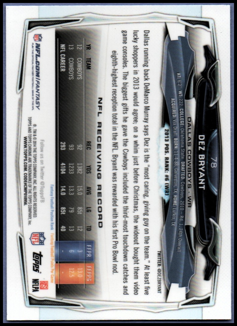 2014 Topps Chrome Football Part 1 Main Set Cards #1 to #220 - Picture 157 of 415