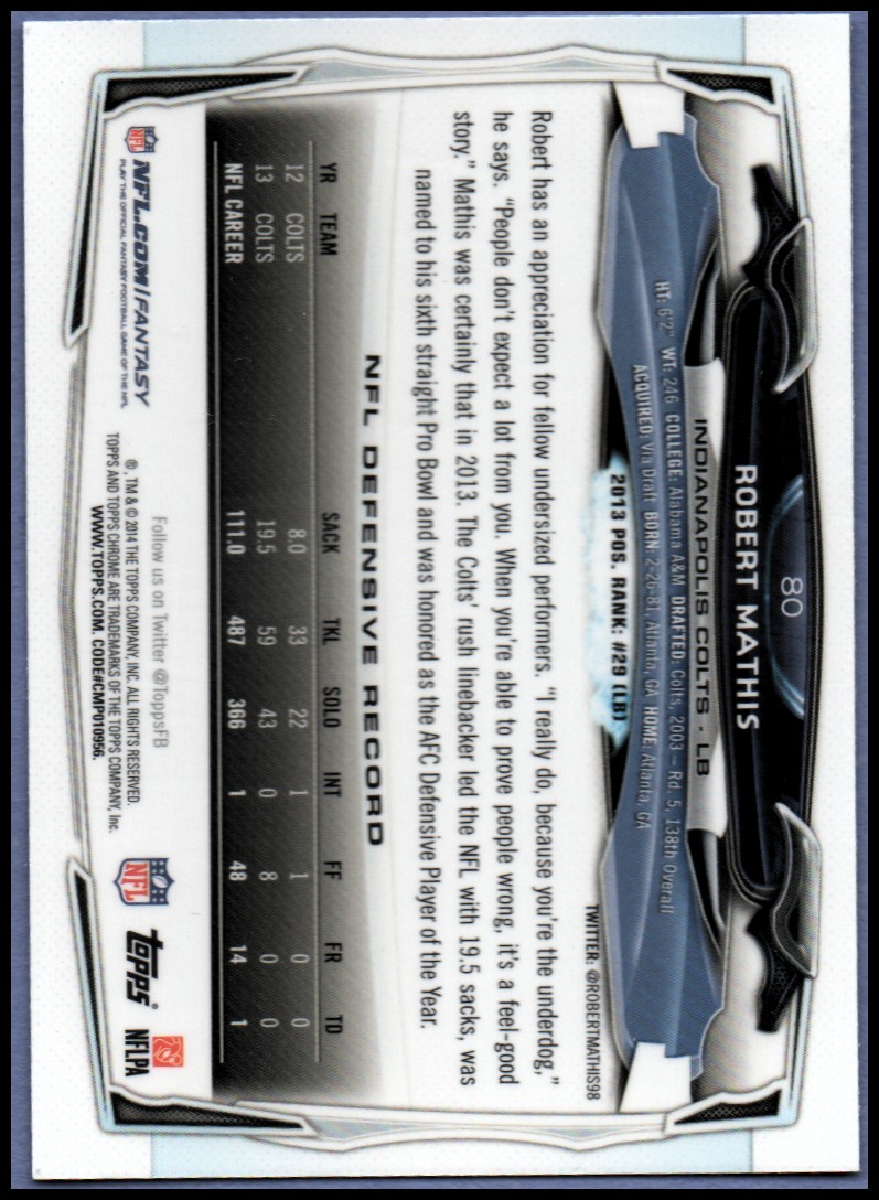 2014 Topps Chrome Football Part 1 Main Set Cards #1 to #220 - Picture 161 of 415