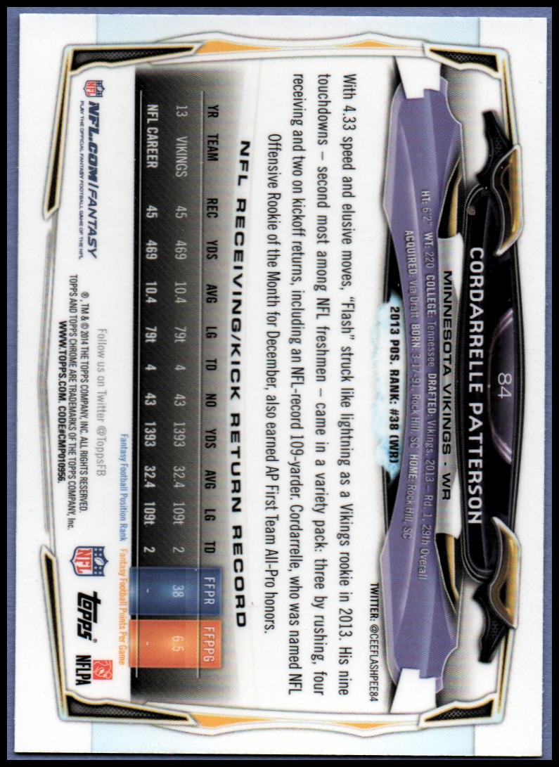 2014 Topps Chrome Football Part 1 Main Set Cards #1 to #220 - Picture 167 of 415