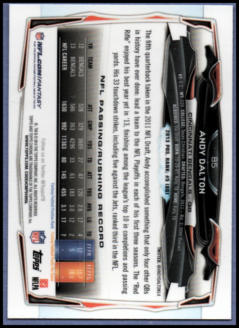 2014 Topps Chrome Football Part 1 Main Set Cards #1 to #220 - Picture 169 of 415