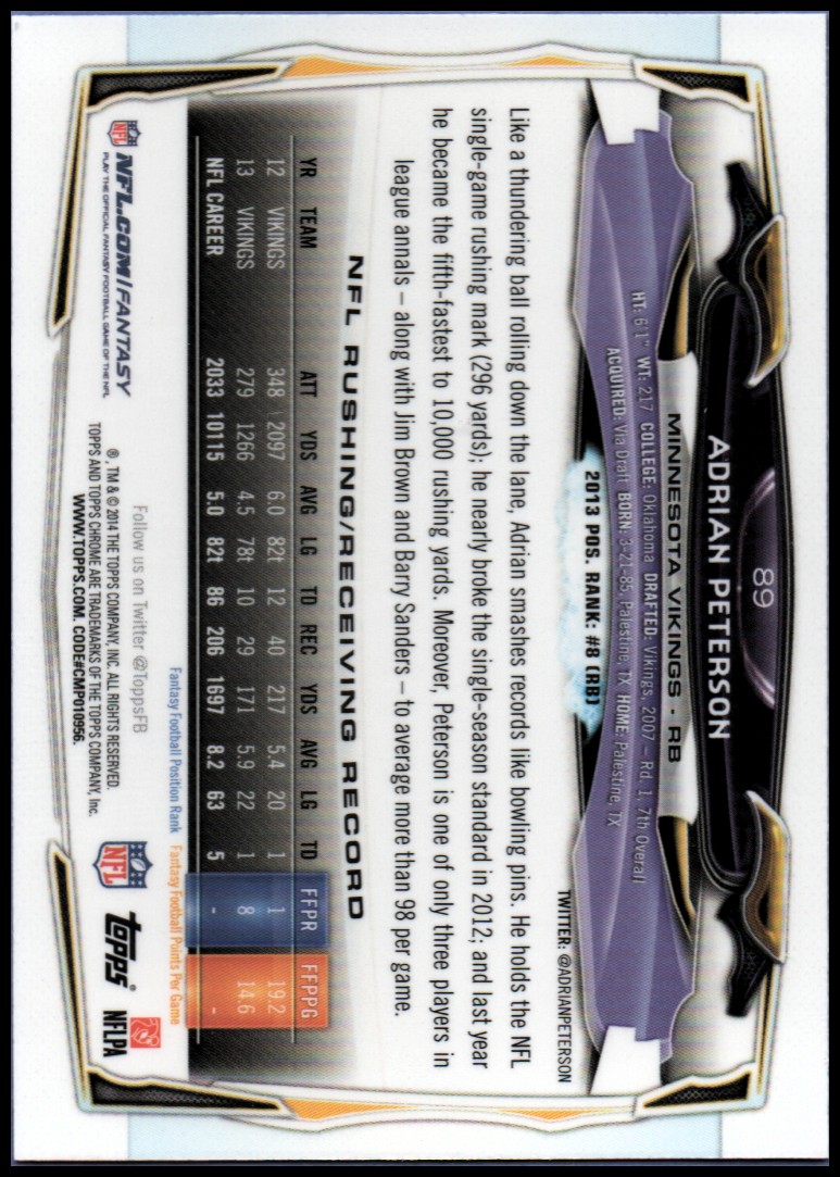2014 Topps Chrome Football Part 1 Main Set Cards #1 to #220 - Picture 177 of 415