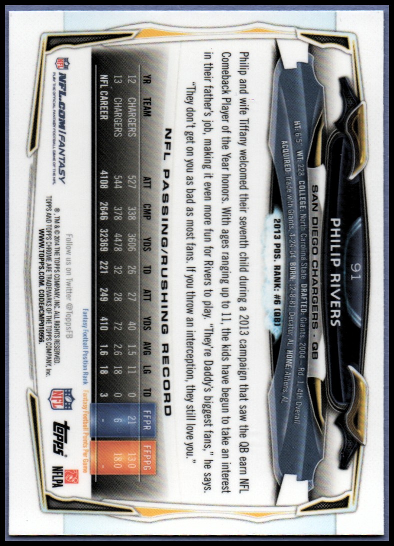 2014 Topps Chrome Football Part 1 Main Set Cards #1 to #220 - Picture 181 of 415