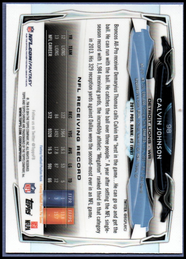 2014 Topps Chrome Football Part 1 Main Set Cards #1 to #220 - Picture 195 of 415