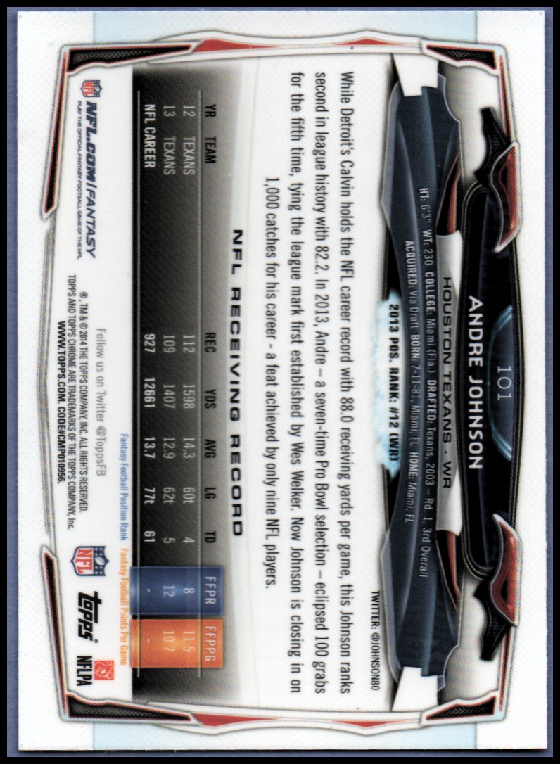 2014 Topps Chrome Football Part 1 Main Set Cards #1 to #220 - Picture 201 of 415