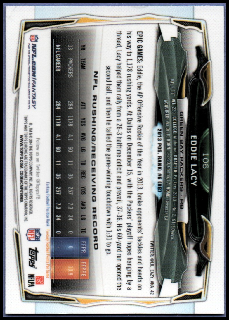 2014 Topps Chrome Football Part 1 Main Set Cards #1 to #220 - Picture 209 of 415