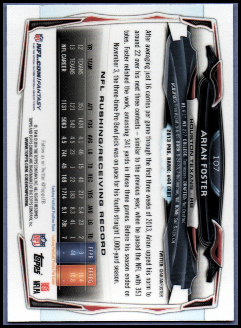 2014 Topps Chrome Football Part 1 Main Set Cards #1 to #220 - Picture 211 of 415