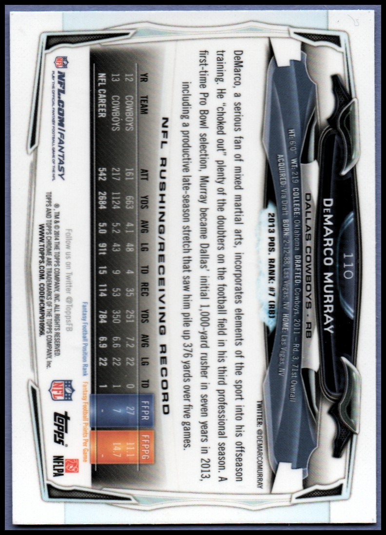 2014 Topps Chrome Football Part 1 Main Set Cards #1 to #220 - Picture 215 of 415