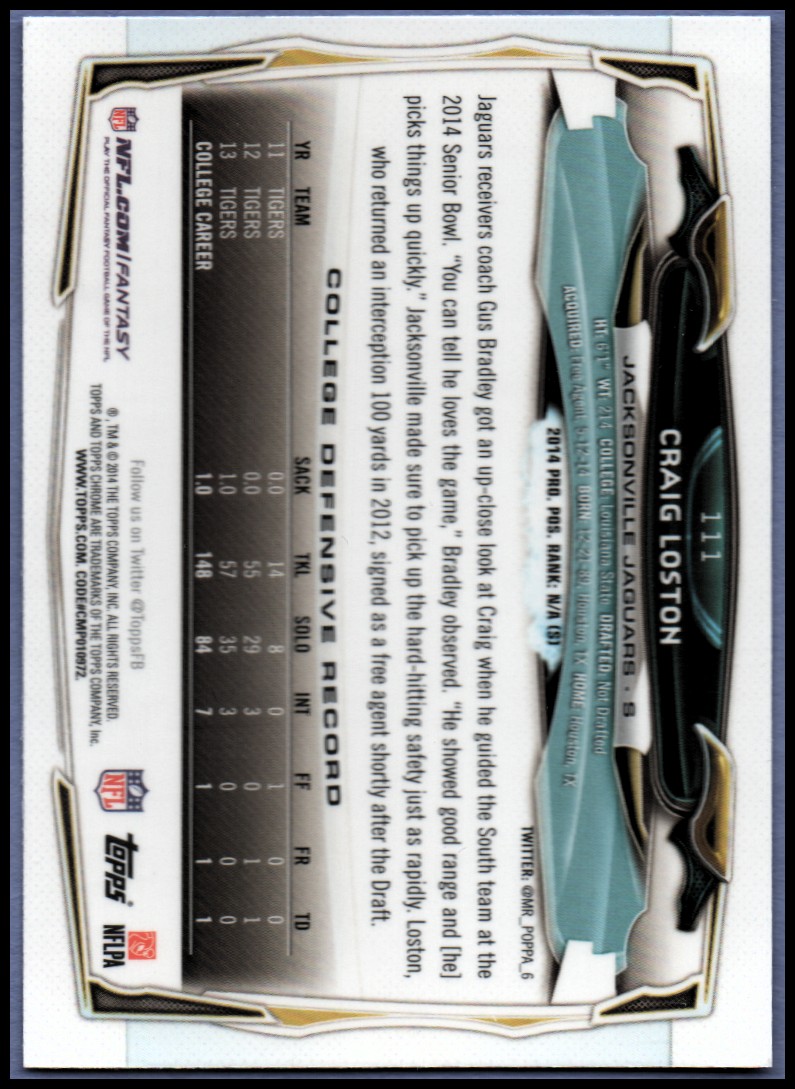 2014 Topps Chrome Football Part 1 Main Set Cards #1 to #220 - Picture 217 of 415