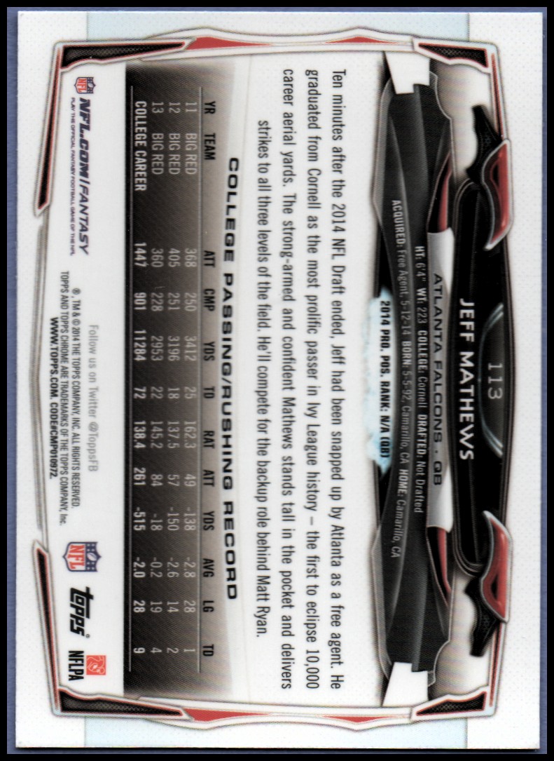 2014 Topps Chrome Football Part 1 Main Set Cards #1 to #220 - Picture 221 of 415