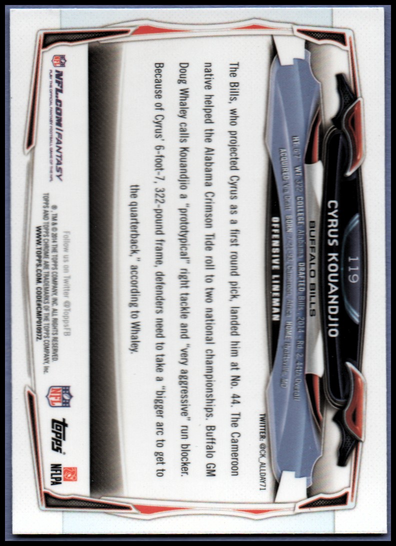 2014 Topps Chrome Football Part 1 Main Set Cards #1 to #220 - Picture 231 of 415