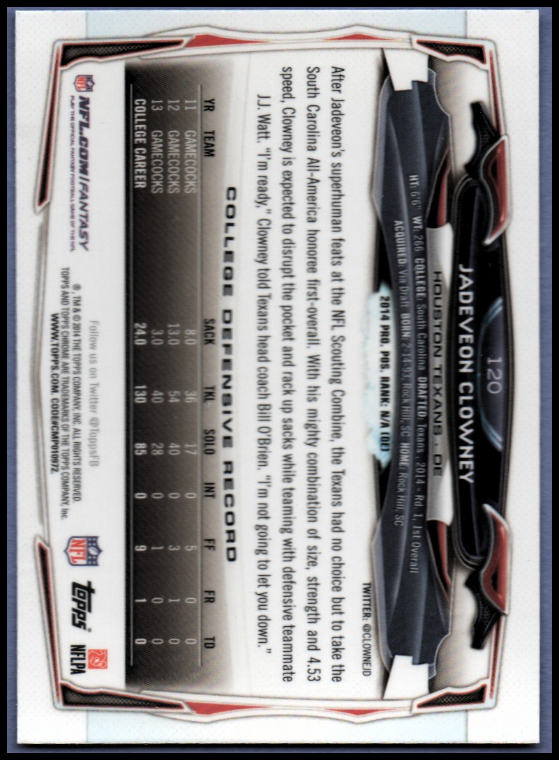 2014 Topps Chrome Football Part 1 Main Set Cards #1 to #220 - Picture 233 of 415