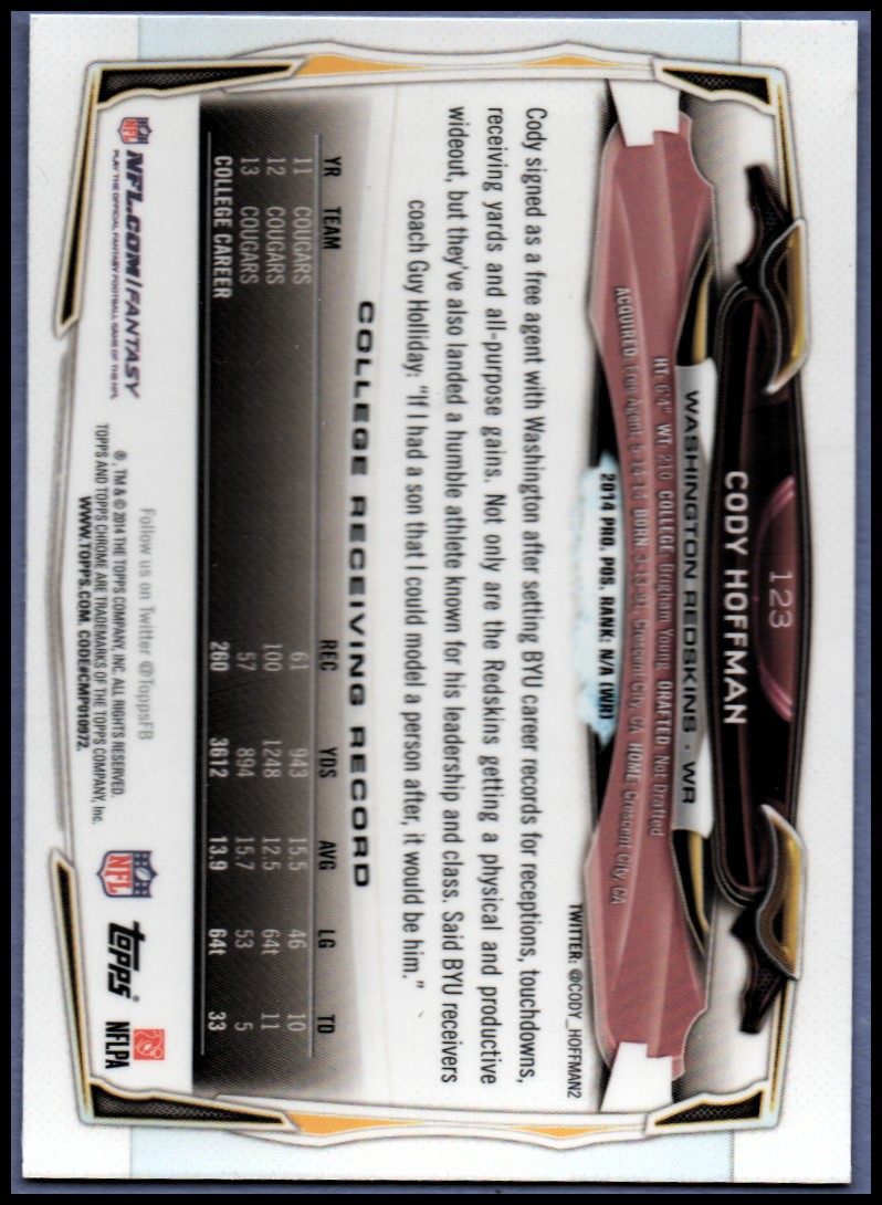 2014 Topps Chrome Football Part 1 Main Set Cards #1 to #220 - Picture 239 of 415