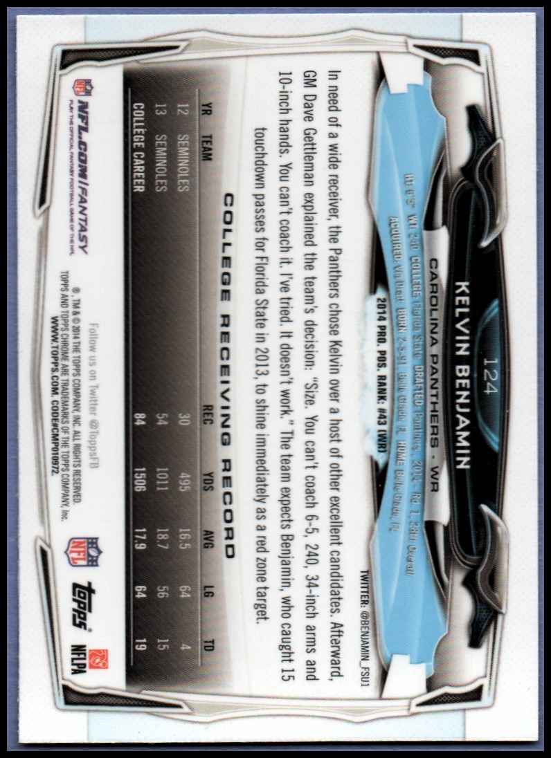 2014 Topps Chrome Football Part 1 Main Set Cards #1 to #220 - Picture 241 of 415