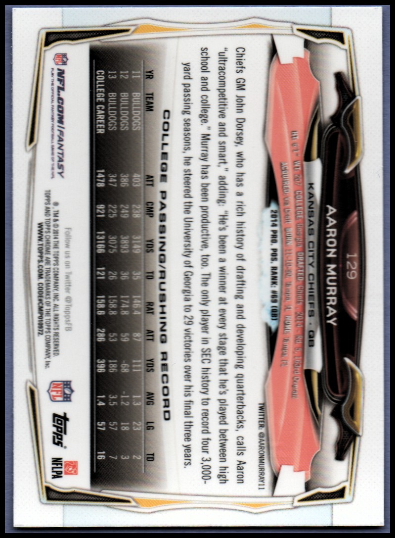 2014 Topps Chrome Football Part 1 Main Set Cards #1 to #220 - Picture 251 of 415