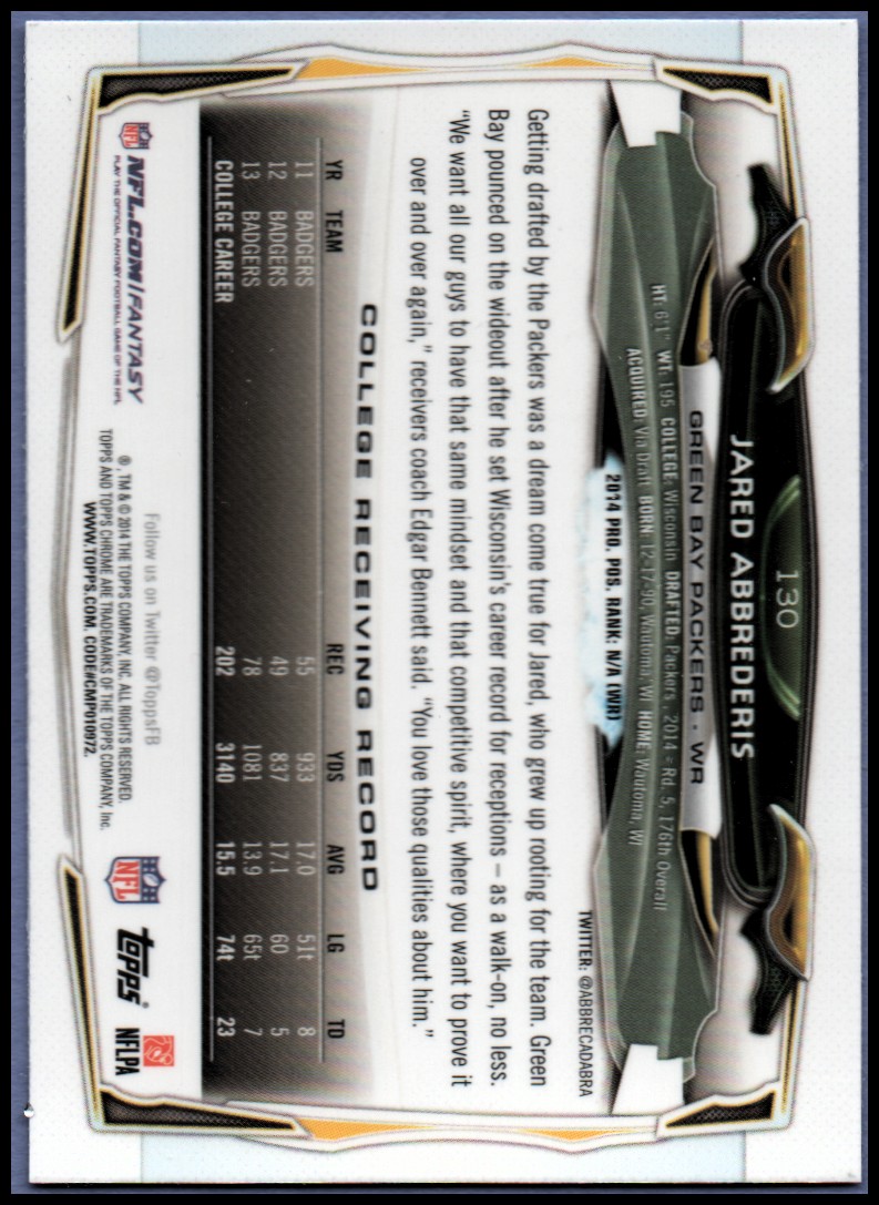 2014 Topps Chrome Football Part 1 Main Set Cards #1 to #220 - Picture 253 of 415
