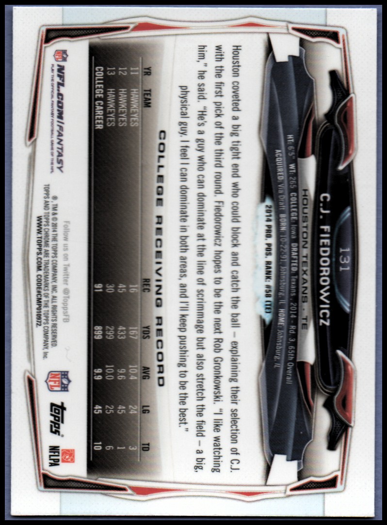 2014 Topps Chrome Football Part 1 Main Set Cards #1 to #220 - Picture 255 of 415