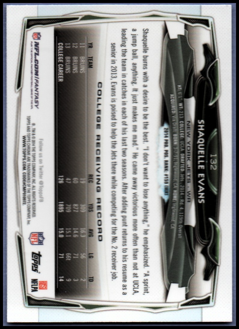 2014 Topps Chrome Football Part 1 Main Set Cards #1 to #220 - Picture 257 of 415