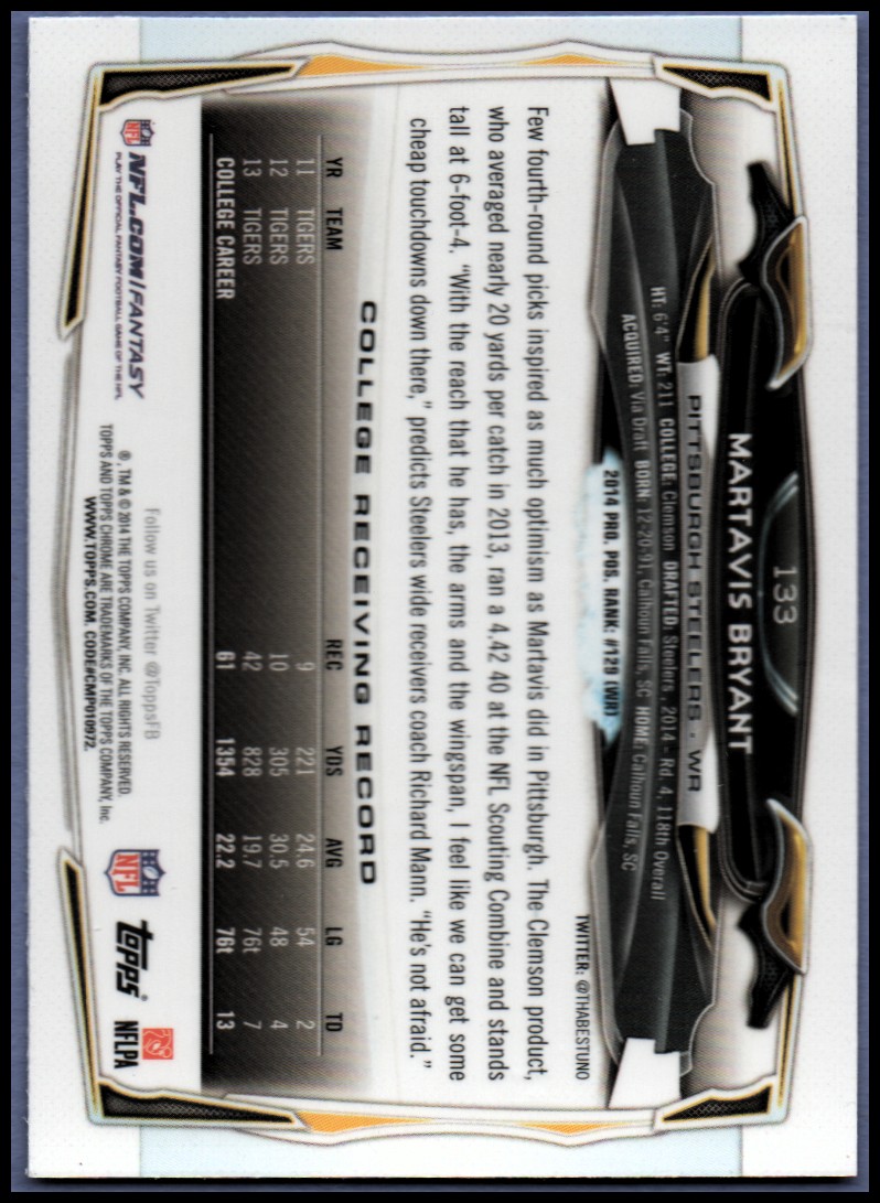 2014 Topps Chrome Football Part 1 Main Set Cards #1 to #220 - Picture 259 of 415
