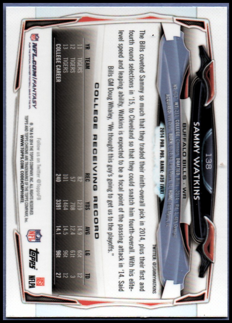 2014 Topps Chrome Football Part 1 Main Set Cards #1 to #220 - Picture 269 of 415
