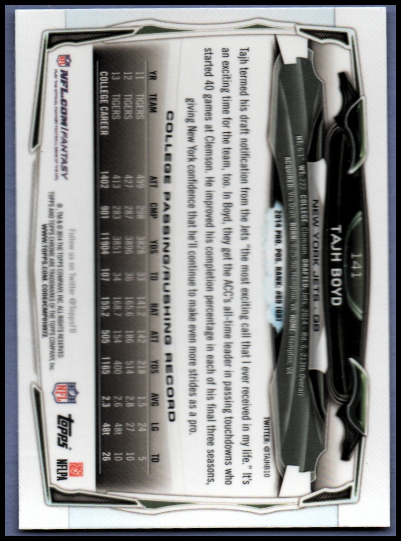 2014 Topps Chrome Football Part 1 Main Set Cards #1 to #220 - Picture 273 of 415