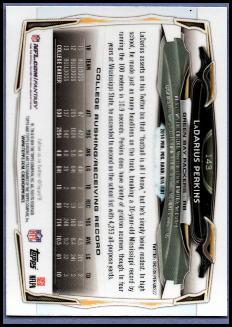 2014 Topps Chrome Football Part 1 Main Set Cards #1 to #220 - Picture 277 of 415