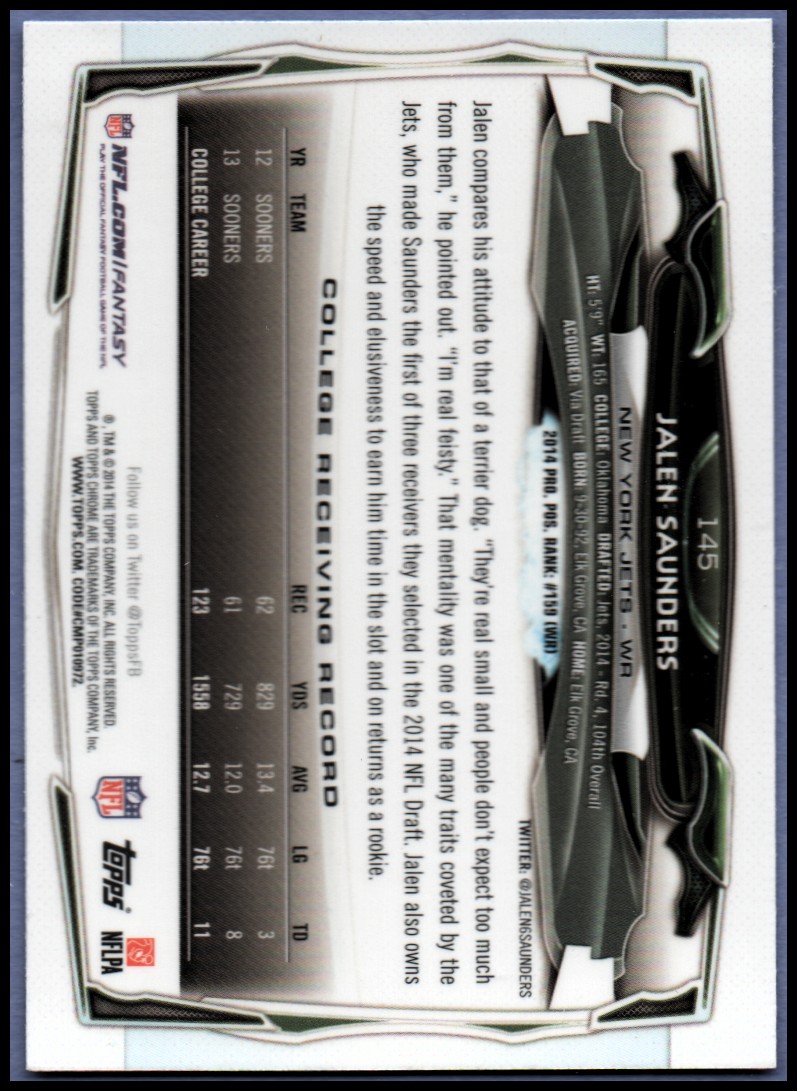 2014 Topps Chrome Football Part 1 Main Set Cards #1 to #220 - Picture 279 of 415