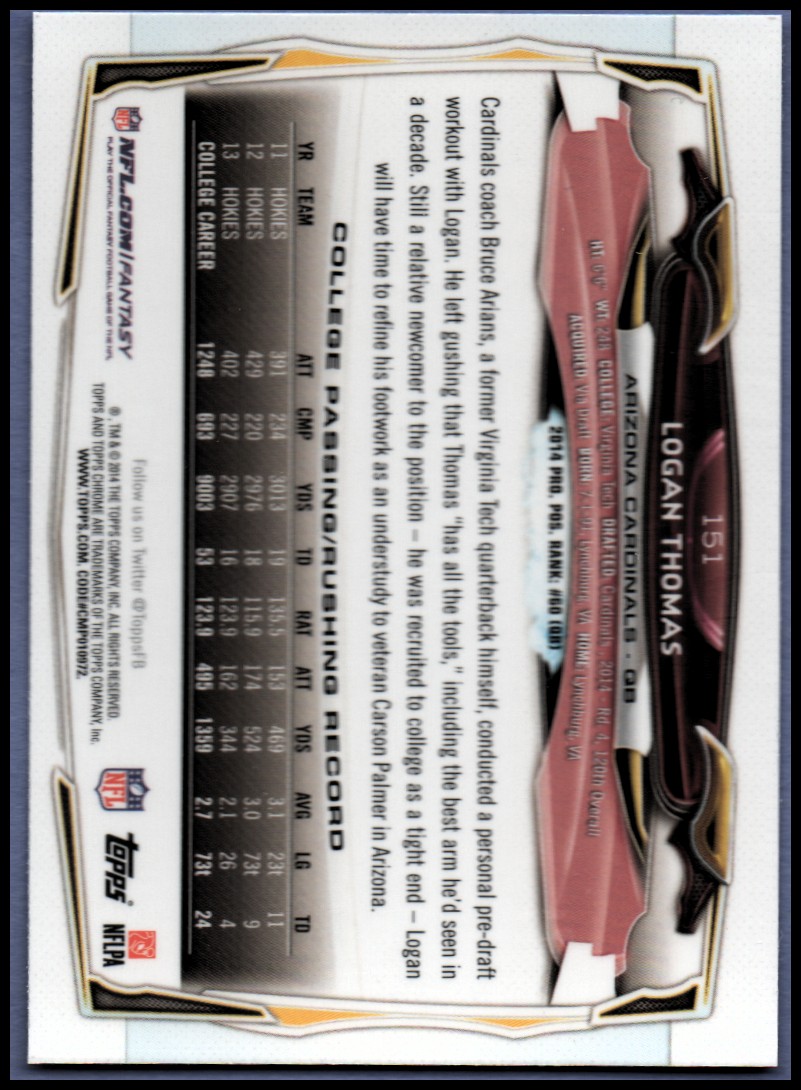 2014 Topps Chrome Football Part 1 Main Set Cards #1 to #220 - Picture 289 of 415