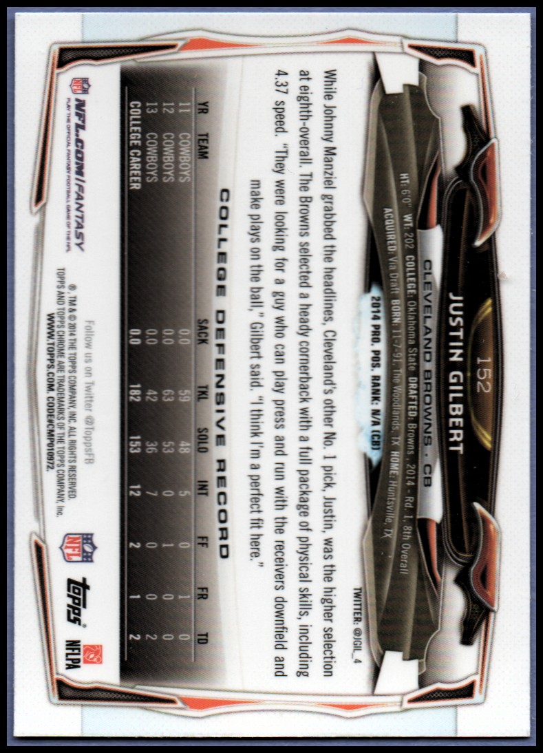 2014 Topps Chrome Football Part 1 Main Set Cards #1 to #220 - Picture 291 of 415