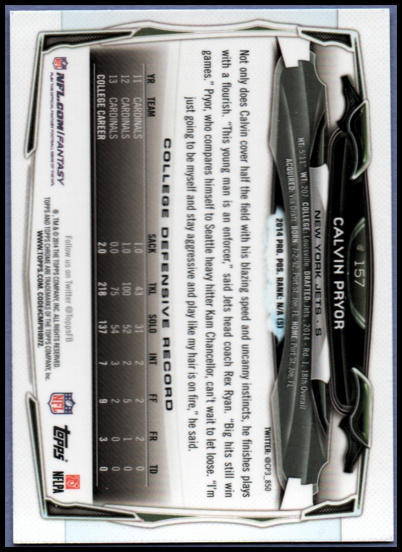 2014 Topps Chrome Football Part 1 Main Set Cards #1 to #220 - Picture 301 of 415