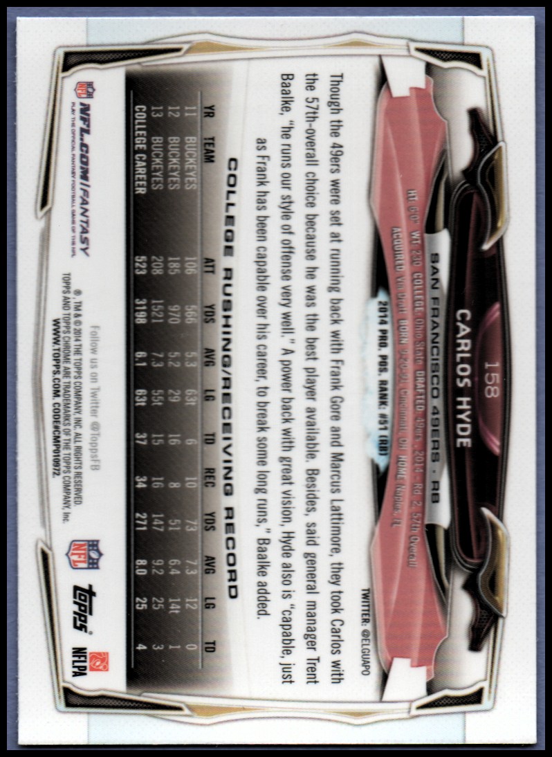 2014 Topps Chrome Football Part 1 Main Set Cards #1 to #220 - Picture 303 of 415