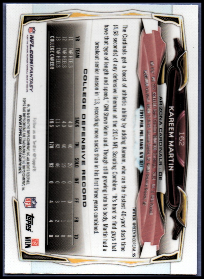 2014 Topps Chrome Football Part 1 Main Set Cards #1 to #220 - Picture 311 of 415