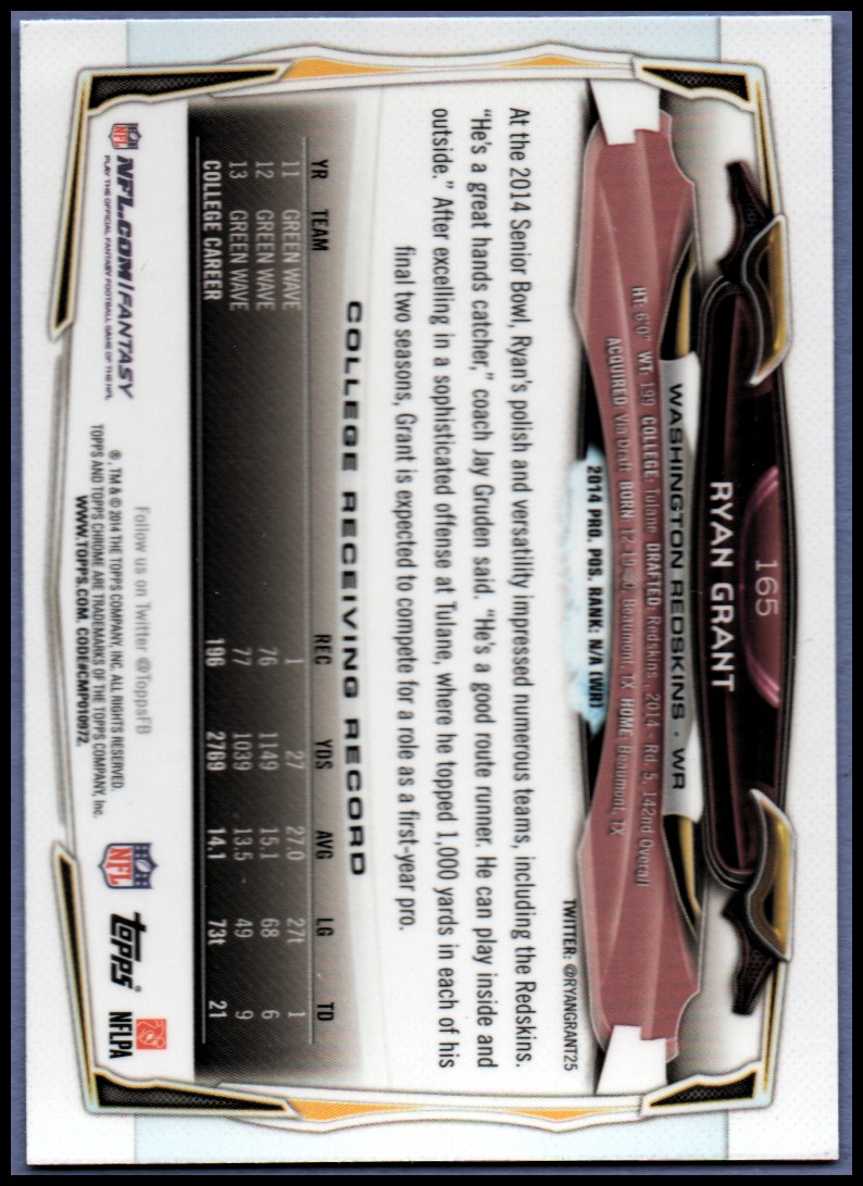 2014 Topps Chrome Football Part 1 Main Set Cards #1 to #220 - Picture 317 of 415