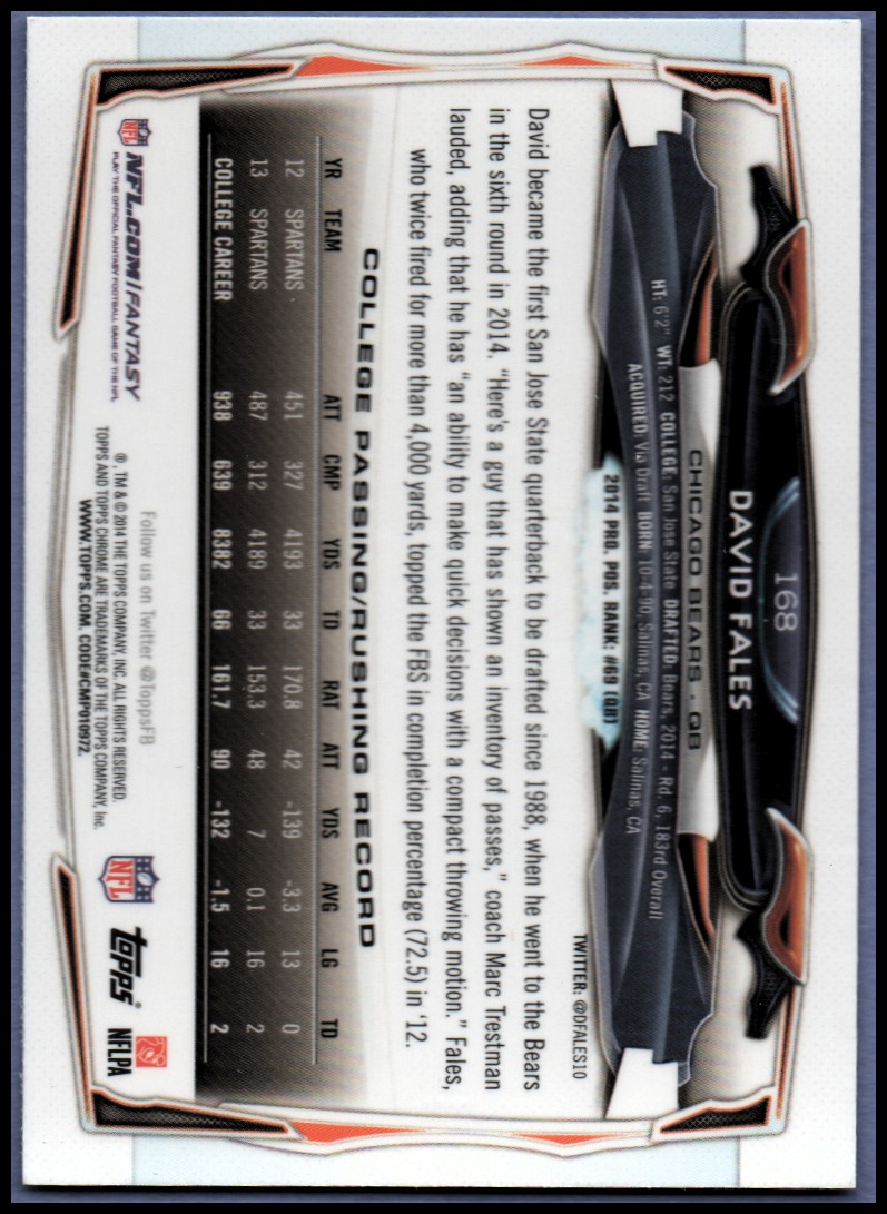 2014 Topps Chrome Football Part 1 Main Set Cards #1 to #220 - Picture 323 of 415