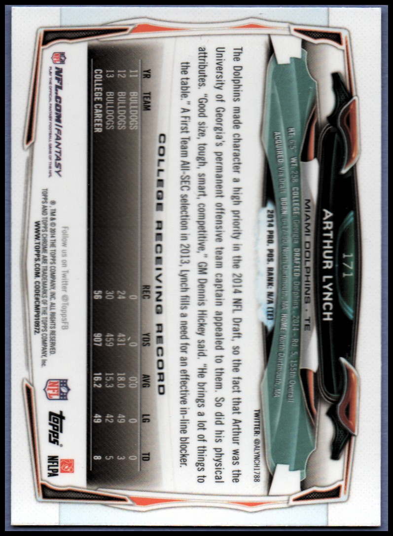 2014 Topps Chrome Football Part 1 Main Set Cards #1 to #220 - Picture 327 of 415