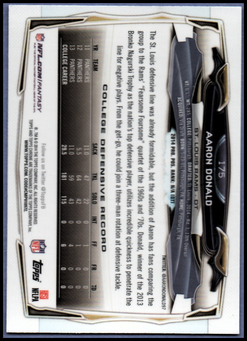 2014 Topps Chrome Football Part 1 Main Set Cards #1 to #220 - Picture 333 of 415