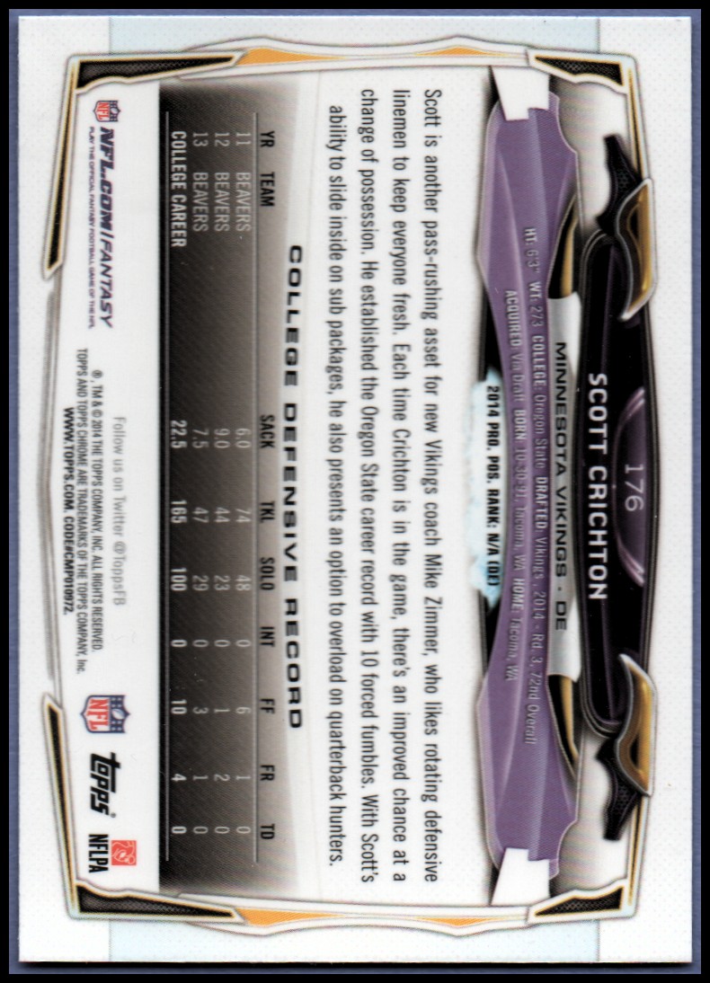 2014 Topps Chrome Football Part 1 Main Set Cards #1 to #220 - Picture 335 of 415