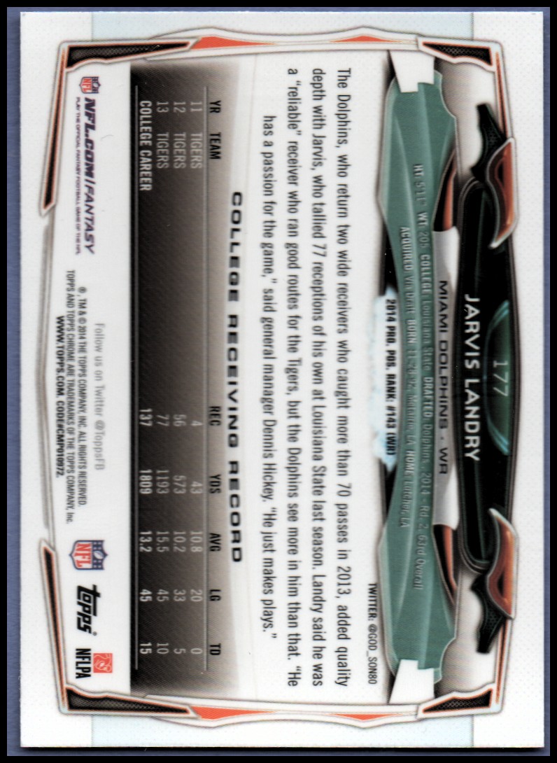 2014 Topps Chrome Football Part 1 Main Set Cards #1 to #220 - Picture 337 of 415