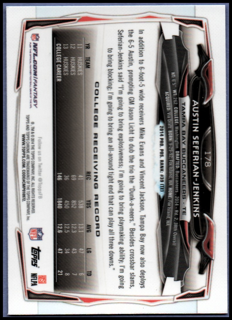 2014 Topps Chrome Football Part 1 Main Set Cards #1 to #220 - Picture 339 of 415