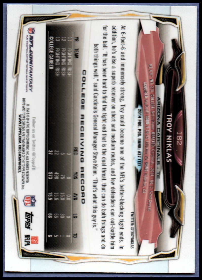 2014 Topps Chrome Football Part 1 Main Set Cards #1 to #220 - Picture 347 of 415
